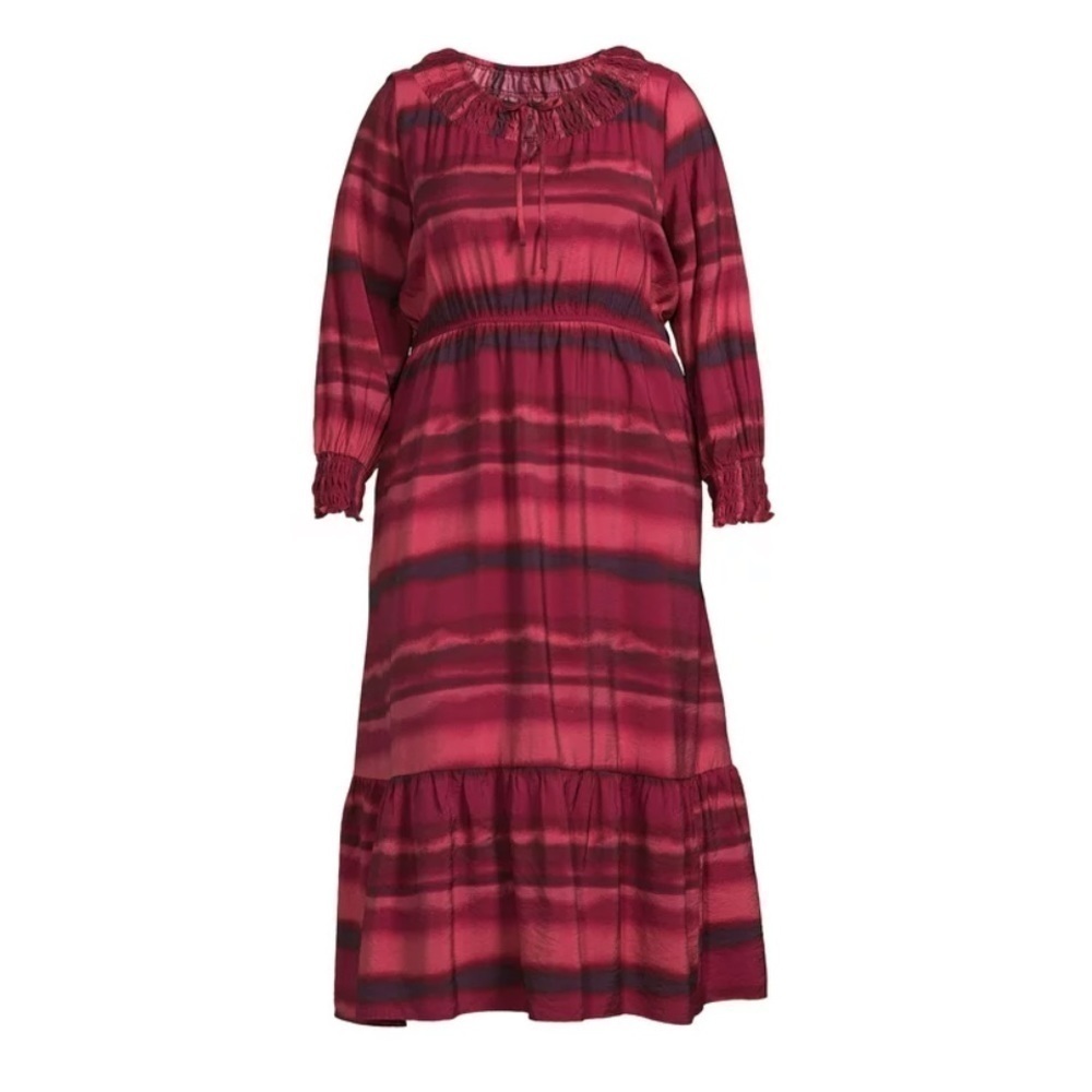 Terra & Sky Women's Plus Size 2X Peasant Tiered Long Sleeve Maxi Dress
